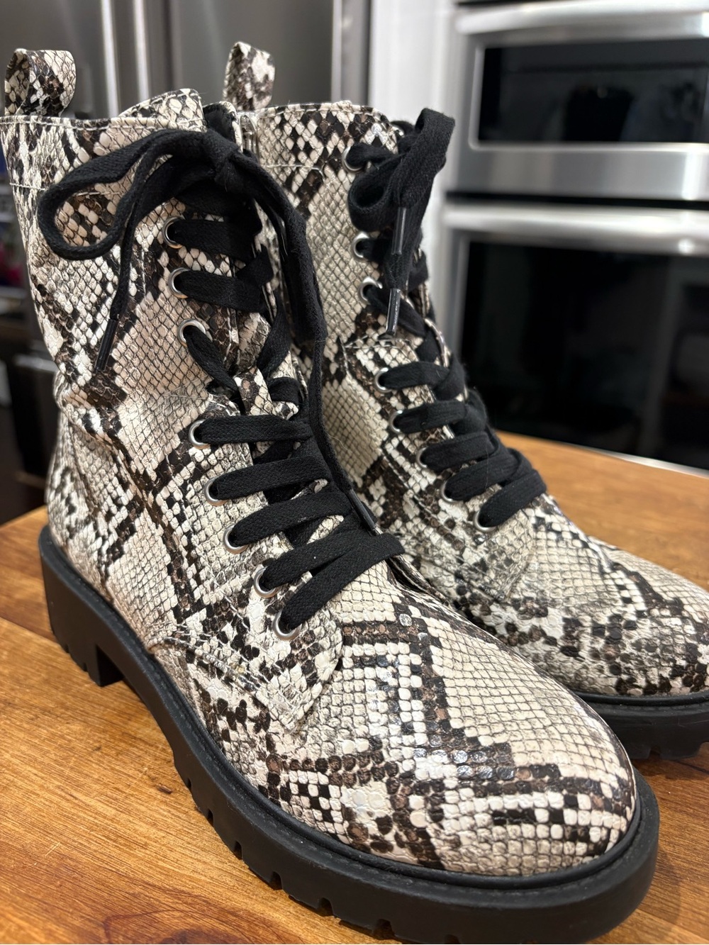 Steve Madden Tornado Snake Skin Combat Boots size 7M
